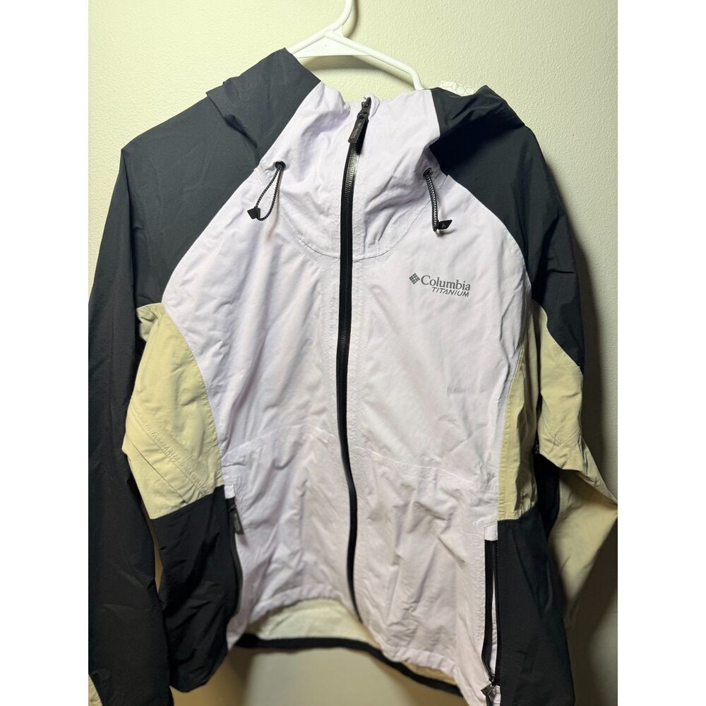 Columbia Titanium XL Colorblock Hooded Outdoor Jacket White Black Tan